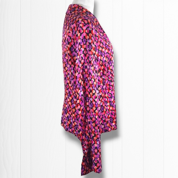 I.e. Women's Colorful Dotted Long Sleeve Button Down 100% Silk Blouse Size 12 - Picture 6 of 14